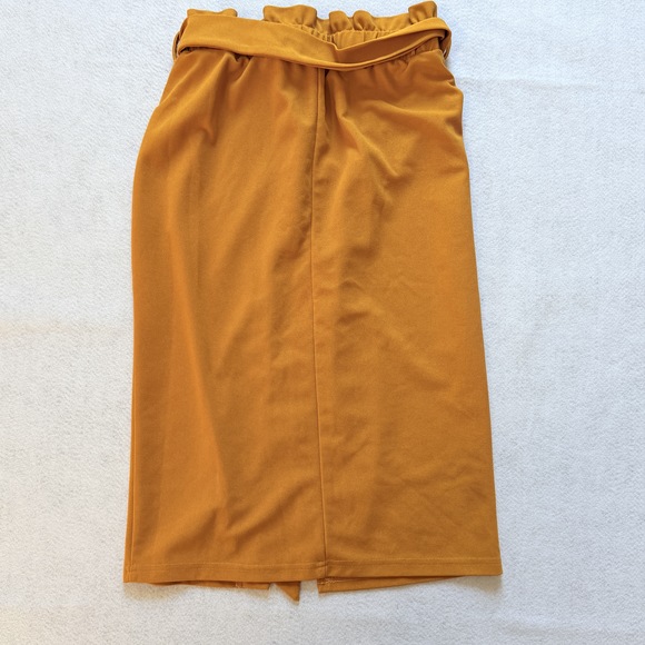 Shein High Waist Slit Midi Skirt mustard yellow orange small - Picture 4 of 5